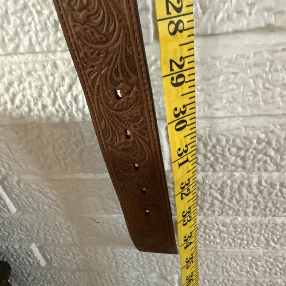 Tony Lama TOOLED LEATHER Belt Strap 32 Embosssed Western USA Made Brown - Picture 6 of 6